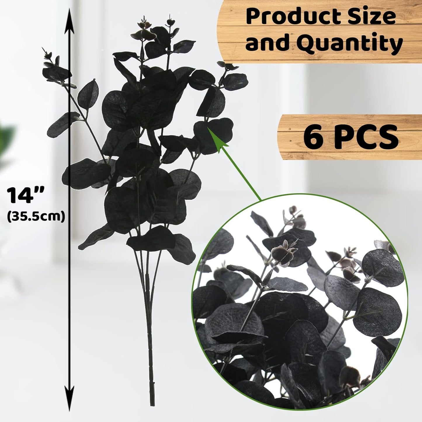 Hananona 5 Pcs Artificial Black Eucalyptus Stems, 14" Eucalyptus Leaves Branches Bouquet for Flower Arrangement DIY, Black Silk Flowers for Home Halloween Farmhouse Decor (Black, 5) Visit the Hananona Store