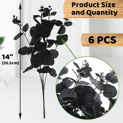Hananona 5 Pcs Artificial Black Eucalyptus Stems, 14" Eucalyptus Leaves Branches Bouquet for Flower Arrangement DIY, Black Silk Flowers for Home Halloween Farmhouse Decor (Black, 5) Visit the Hananona Store