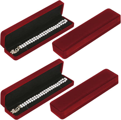 LETURE 4 Pieces Velvet Bracelet Necklace Pendant Jewelry Box, Small Long Jewelry Watch Gift Box for Proposal, Wedding, Engagement, Christmas (RED-4PCS)