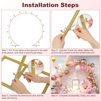 Metal Balloon Arch, Round Arch Backdrop Stand 8 FT(2.5M) Large Golden Circle Arch Frame with Base for Birthday, Wedding, Party, and Baby Shower Photo Background Decorations (Gold)