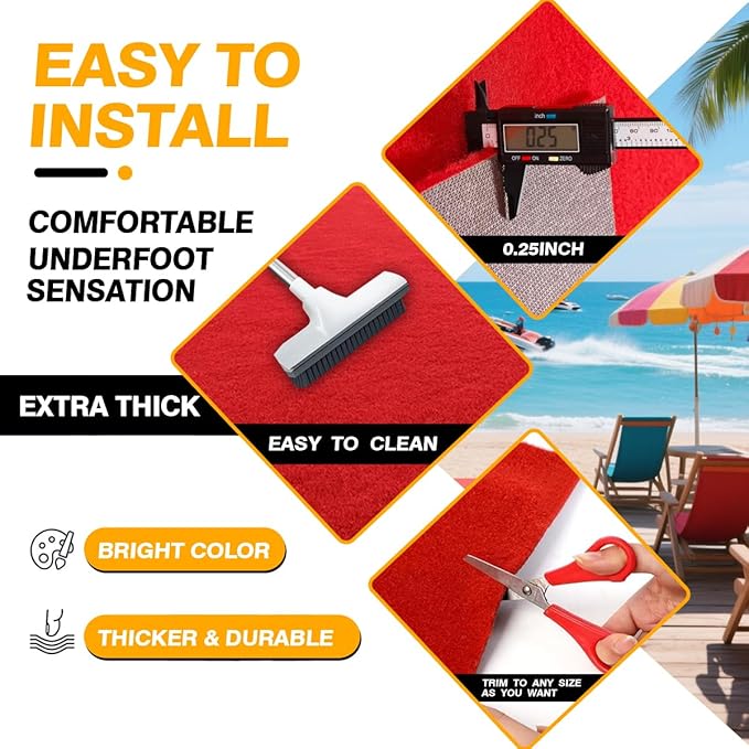 3x10 ft Heavy-Duty Red Carpet Runner with Non-Slip Rubber Backing - 1000 GSM Extra Thick Premium Aisle Rug for Weddings, Proposals, Hollywood-Style Runways & Event Decorations