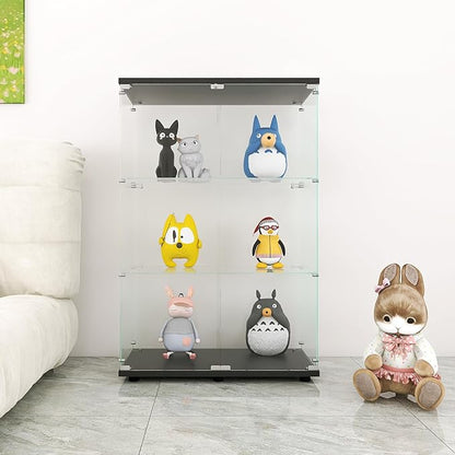 Modern 49'' Contemporary 3-Shelf Case Glass Display Cabinet in Clear with 2 Doors, Curio Cabinet Collection Display Case, Floor Standing Bookshelf for Living Room Bedroom Home Office