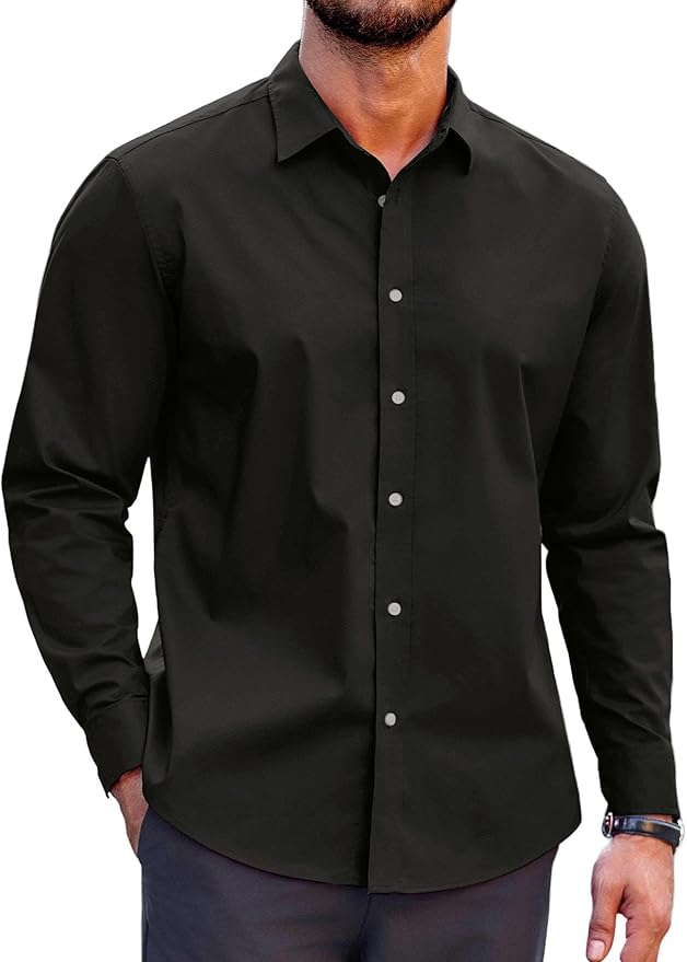 COOFANDY Mens Casual Button Down Shirts Long Sleeve Untucked Shirts for Men Stretch Dress Shirt size L
