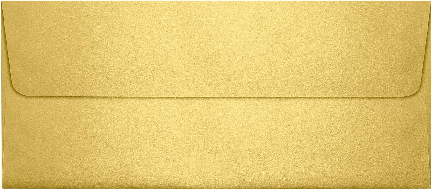 LUXPaper #10 Business Envelopes | Peel & Press | 4 1/8" x 9 1/2" | Gold Metallic | 80lb. Text | 50 Qty