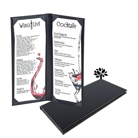 4.25 x 11 inches Menu Holder Menu Covers 2 View PU Leather Book Style Double Fold Panel for Restaurant Coffee Bars（4.25” x 11” /Book Style /1 pcs）
