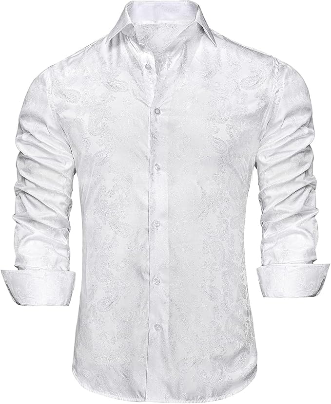 Hi-Tie Mens Dress Shirts Wrinkle Free Inner Contrast Jacquard Long Sleeve Casual Button Down Shirt Business Party Wedding