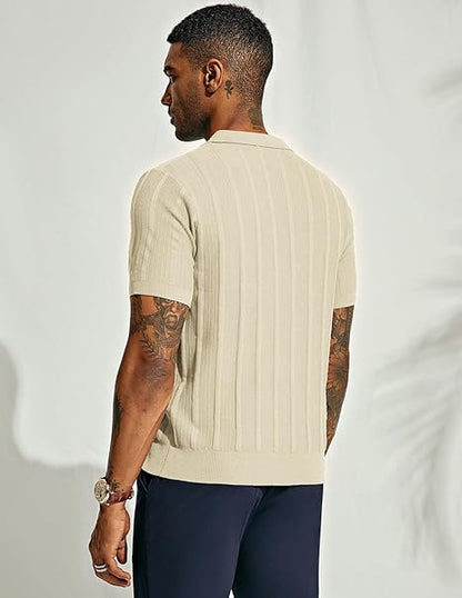 PJ PAUL JONES Mens Polo Shirts Textured Knit V-neck Summer Shirts Size L