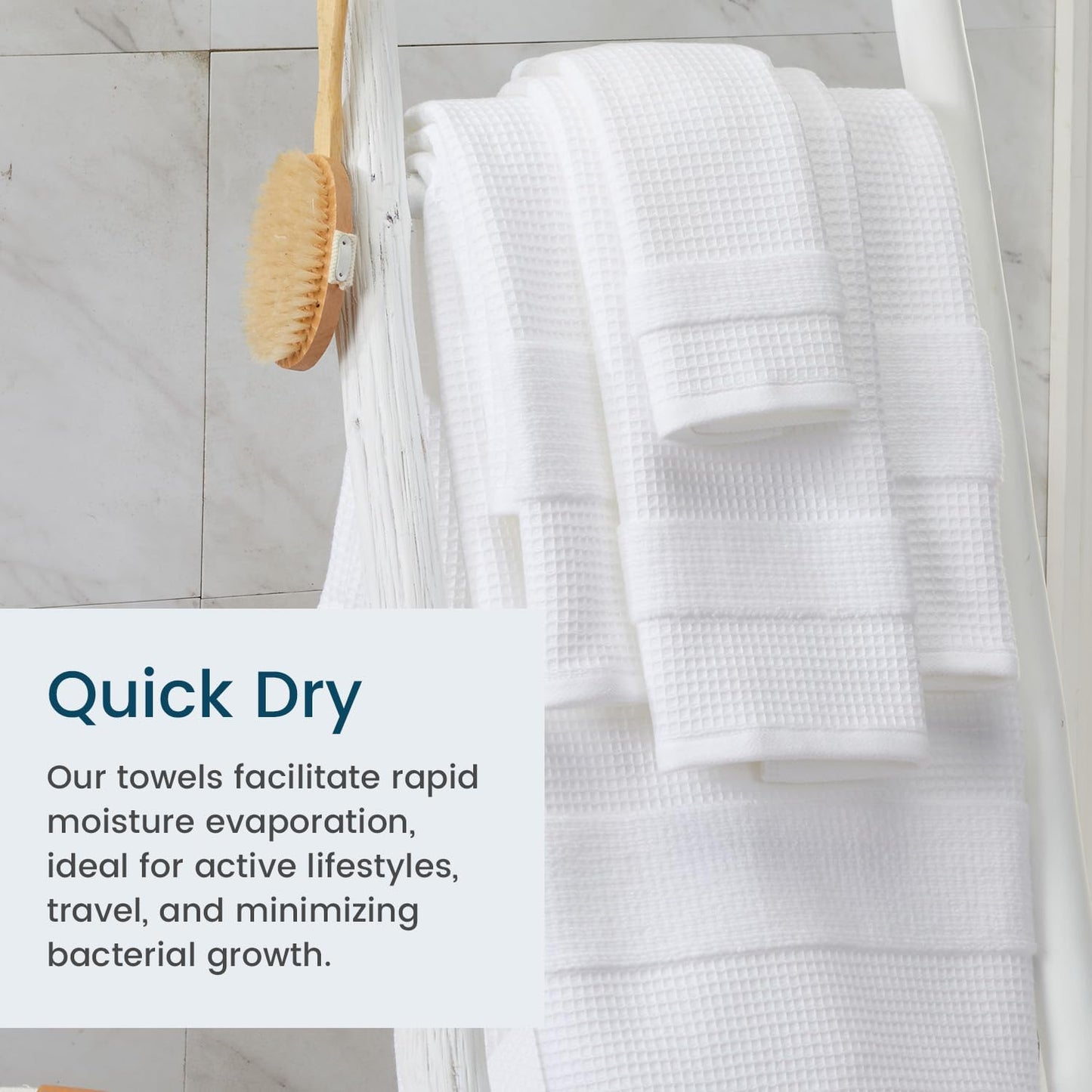 Aire & Raine 100% Cotton Waffle Bath Towel Set - 4 Pack | Lightweight Reversible Waffle Towels for Bathroom | 4 Pack - White