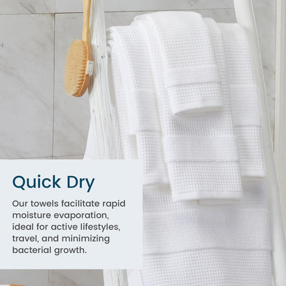 Aire & Raine 100% Cotton Waffle Bath Towel Set - 4 Pack | Lightweight Reversible Waffle Towels for Bathroom | 4 Pack - White