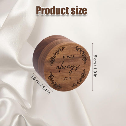 Wooden Ring Box, Round Wood Ring Boxes Romantic Rustic Small Engagement Ring Box Jewelry Holder Storage Case for Proposal Wedding Ceremony Anniversary Birthday Gift