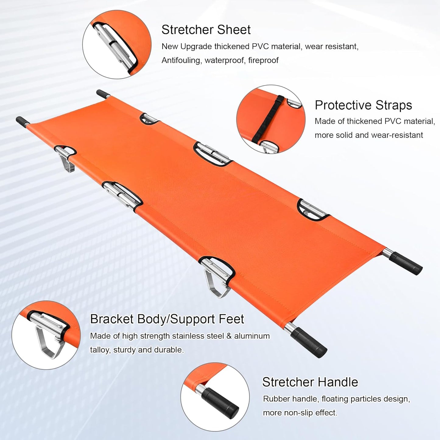 Folding Stretcher for Medical Emergency with Heavy Duty Handles, Straps and Carrying Case, High-Grade Aluminum Alloy Portable Travel Emergency Medical Stretcher for Patient Transport