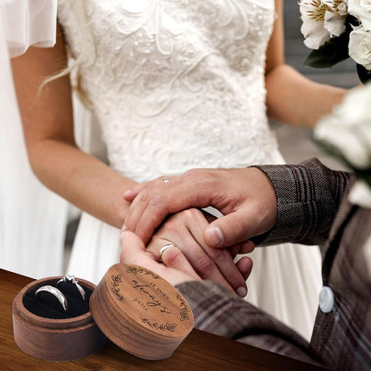 Wooden Ring Box, Round Wood Ring Boxes Romantic Rustic Small Engagement Ring Box Jewelry Holder Storage Case for Proposal Wedding Ceremony Anniversary Birthday Gift