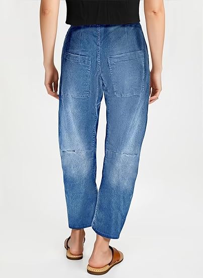 EVALESS Baggy Barrel Jeans for Womens High Waisted Wide Leg Boyfriend Denim Ankle Pants size 32