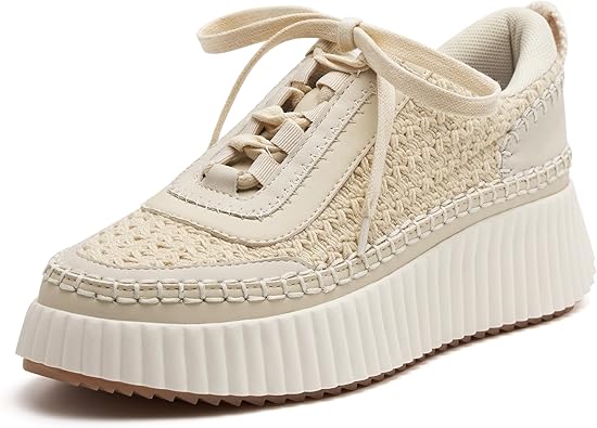 Women Lace Up Platform Woven Sneakers Comfortable Casual Fashion Sneaker Low Top Chunky Walking Shoes size 9