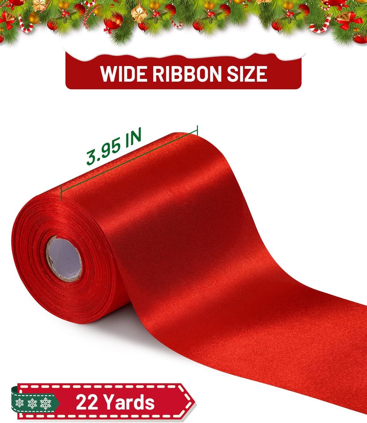FAKILO Red Satin Ribbon 4 Inch x 22 yd Wide for Grand Opening Business Cuttings Ceremony Bow Christmas Festival Decor