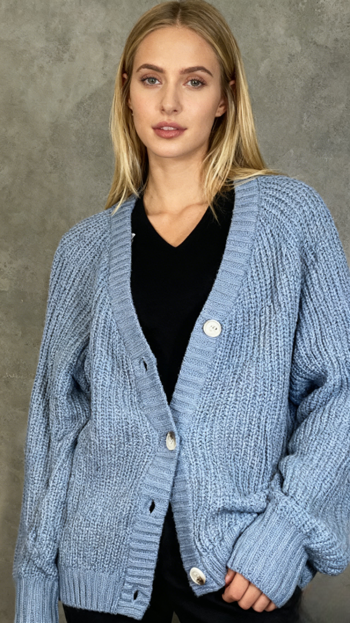 Womens Chunky Cardigan Knit Open Front Sweater Long Sleeve Button Up Cropped Cardigans Sweater Outerwear Coats, Size S