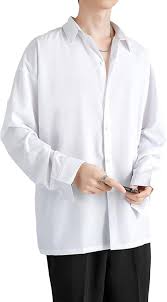 DGHM-JLMY Men Lapel Loose Chiffon Drape Shirt Slim Fit Non-Iron Straight Collar Dress Shirt Collar Button Cuff Dress Shirt Size M