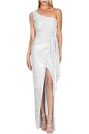 Womens Sequined Long Evening Dress Silver 2  Size No