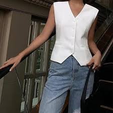 Women's Waistcoat Flap Pockets Decoration One-Button Sleeveless Crop Top Vest Short Camisole VestSize XL