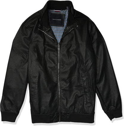 Men's Faux Leather Bomber Jacket didn't find size on picture