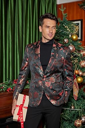 COOFANDY Mens Floral Tuxedo Jackets Slim Fit Suit Blazer Jacket for Wedding Dinner Prom size M