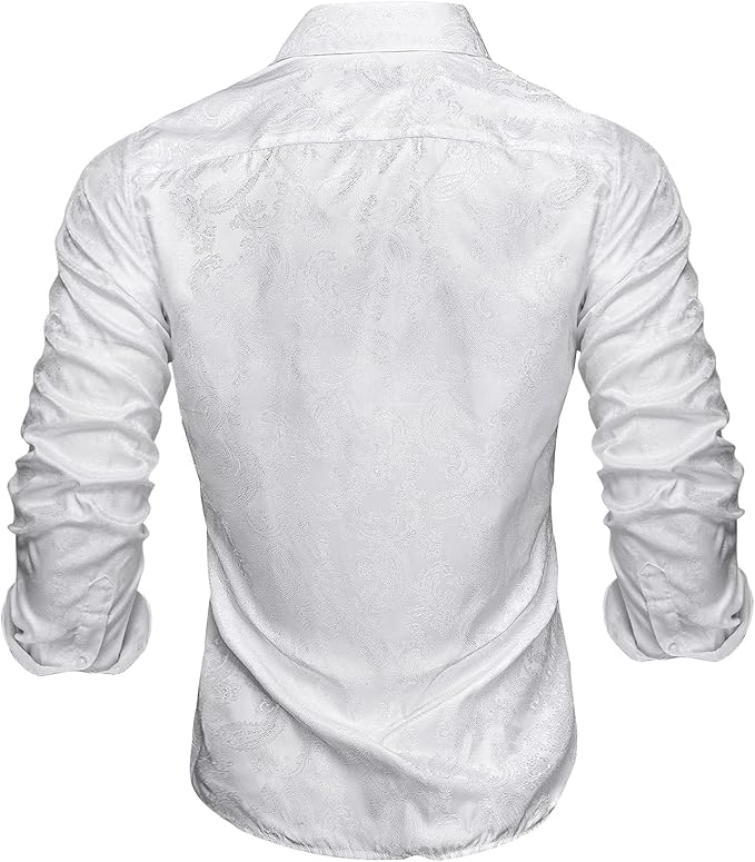 Hi-Tie Mens Dress Shirts Wrinkle Free Inner Contrast Jacquard Long Sleeve Casual Button Down Shirt Business Party Wedding