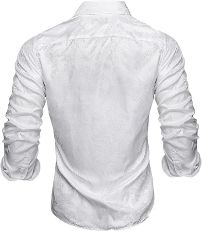 Hi-Tie Mens Dress Shirts Wrinkle Free Inner Contrast Jacquard Long Sleeve Casual Button Down Shirt Business Party Wedding