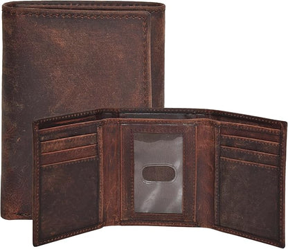 Real Leather Mens Trifold Wallet RFID Blocking Slim Minimalist Front Pocket - Thin & Stylish with ID Window in Gift Box