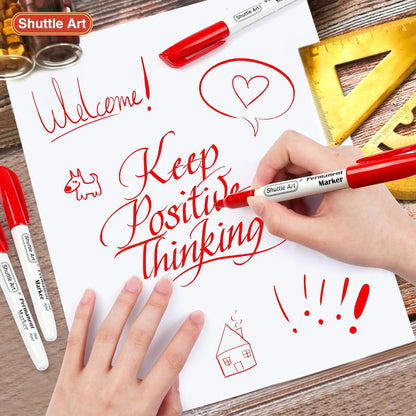 Shuttle Art Permanent Markers, 30 Pack Red Permanent Marker set,Fine Point, Works on Plastic,Wood,Stone,Metal and Glass for Doodling, Marking…