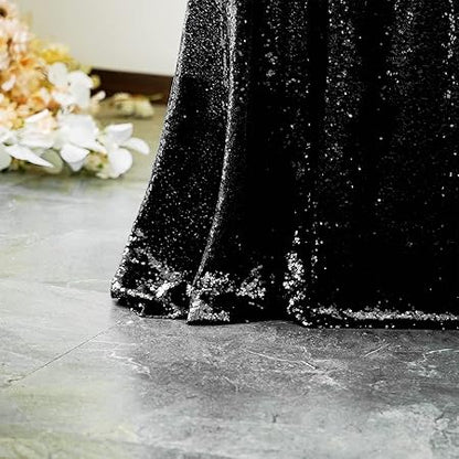 WISPET Black Sequin Tablecloth 90"x132" Party Glitter Tablecloth Rectangular Sequin Table Cover Overlay Glitter Wedding Birthday Reception Decoration Baby Bridal Shower Christmas Halloween Decorations
