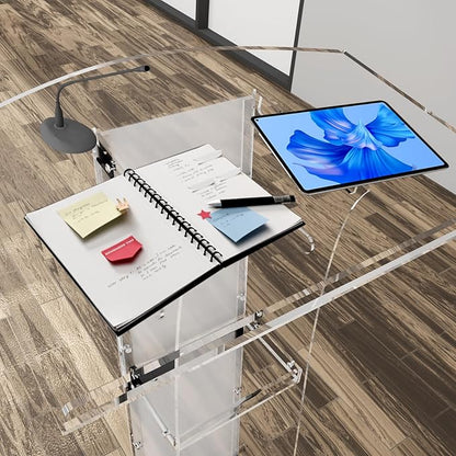 KSacry Acrylic Clear Podium Stand with Storage Shelf,Plexiglass Pulpits for Churches,Conference,Speeches,Weddings,Classroom,Professional Presentation Podiums (23.6" L X 17.7" W X 47" H, Transparent)