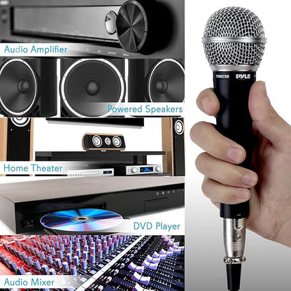 Pyle Handheld Microphone PDMIC58 - Dynamic Moving Coil Cardioid Unidirectional Includes 15ft XLR Audio Cable to 1/4'' Audio Connection