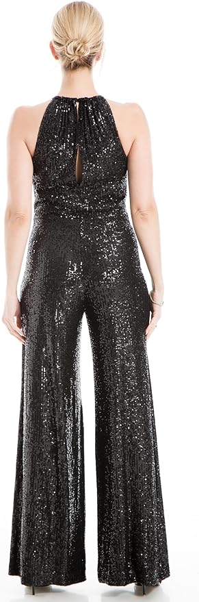 Max Studio womens Sequin Halter Wide Leg Jumpsuit Size L