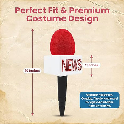 Nicky Bigs Novelties Adult News Anchor Microphone Prop - Fake News Microphone with Flag, Plastic Wireless prop for Reporter, Anchorman, Journalist Costume, Career Day, Halloween - Black, One Size