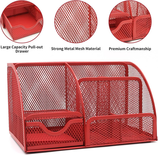 12 in 1 Red Desk Organizers and Accessories, Office Supplies Set Gifts for Coworkers, Office Supplies Include Stapler Pen Holder Tape Holder Staples Scissors Ruler Staple Remover for Home School