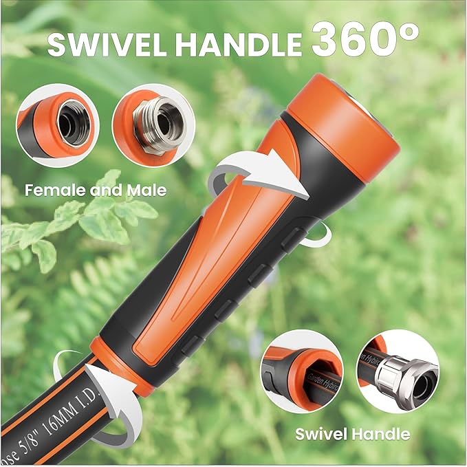 Giraffe Tools Garden Hose 25ft x 5/8", Water Hose Heavy Duty, Flexible, Lightweight Hybrid Hose with Swivel Handle, Male to Female Fittings, Burst 600 PSI