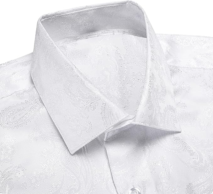 Hi-Tie Mens Dress Shirts Wrinkle Free Inner Contrast Jacquard Long Sleeve Casual Button Down Shirt Business Party Wedding