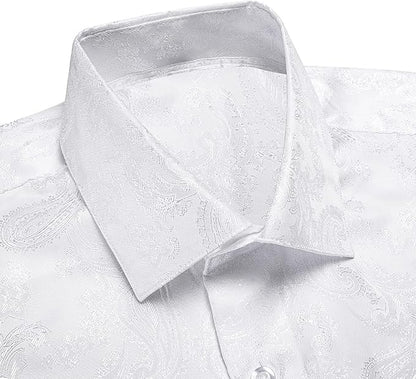 Hi-Tie Mens Dress Shirts Wrinkle Free Inner Contrast Jacquard Long Sleeve Casual Button Down Shirt Business Party Wedding