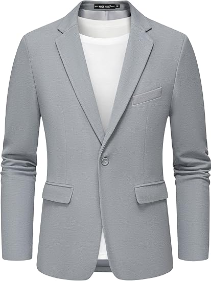 MAGE MALE Men's Blazer Casual Knit Sport Coat Slim Fit Suit Jacket One Button Lightweight Blazers Size L
