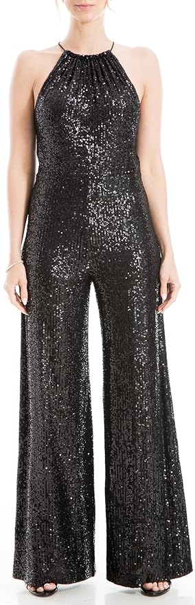 Max Studio womens Sequin Halter Wide Leg Jumpsuit Size L