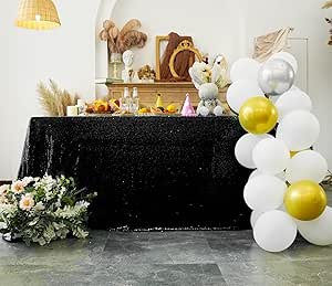 WISPET Black Sequin Tablecloth 90"x132" Party Glitter Tablecloth Rectangular Sequin Table Cover Overlay Glitter Wedding Birthday Reception Decoration Baby Bridal Shower Christmas Halloween Decorations