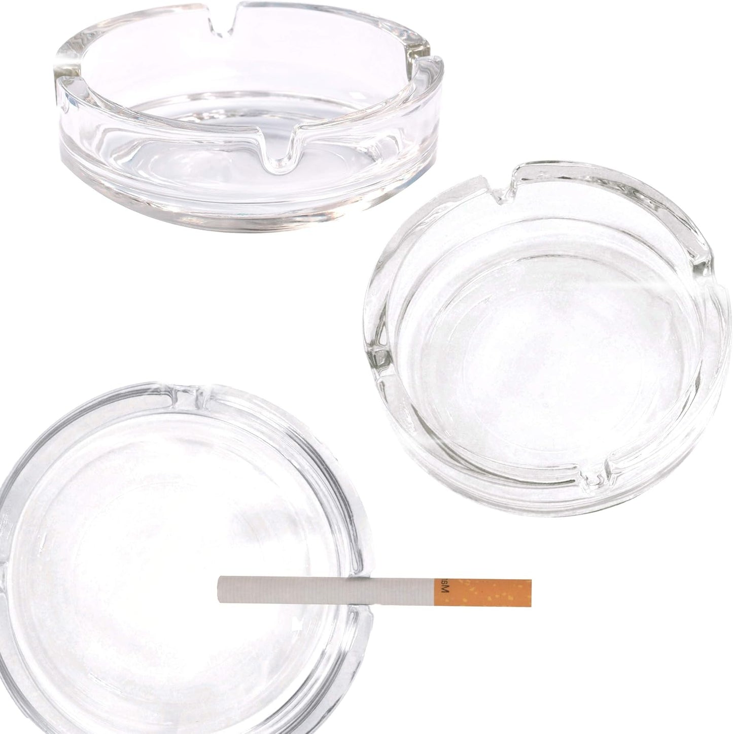 Fargus Glass Ashtrays for Cigarettes, Portable Decorative Modern Ashtray for Home Office Indoor Outdoor Patio Use, Fancy Cute Cool Ash Tray, Pack of 2 (Clear)