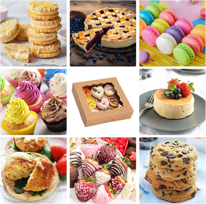Moretoes 38pcs Pie Boxes, 10x10x2.5 Inches Auto-Popup Bakery Boxes with Window for Cookies, Treats, Cake, Pies, Chocolate Covered Strawberries, Macarons, Donuts, Muffins