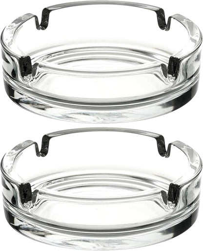 Fargus Glass Ashtrays for Cigarettes, Portable Decorative Modern Ashtray for Home Office Indoor Outdoor Patio Use, Fancy Cute Cool Ash Tray, Pack of 2 (Clear)