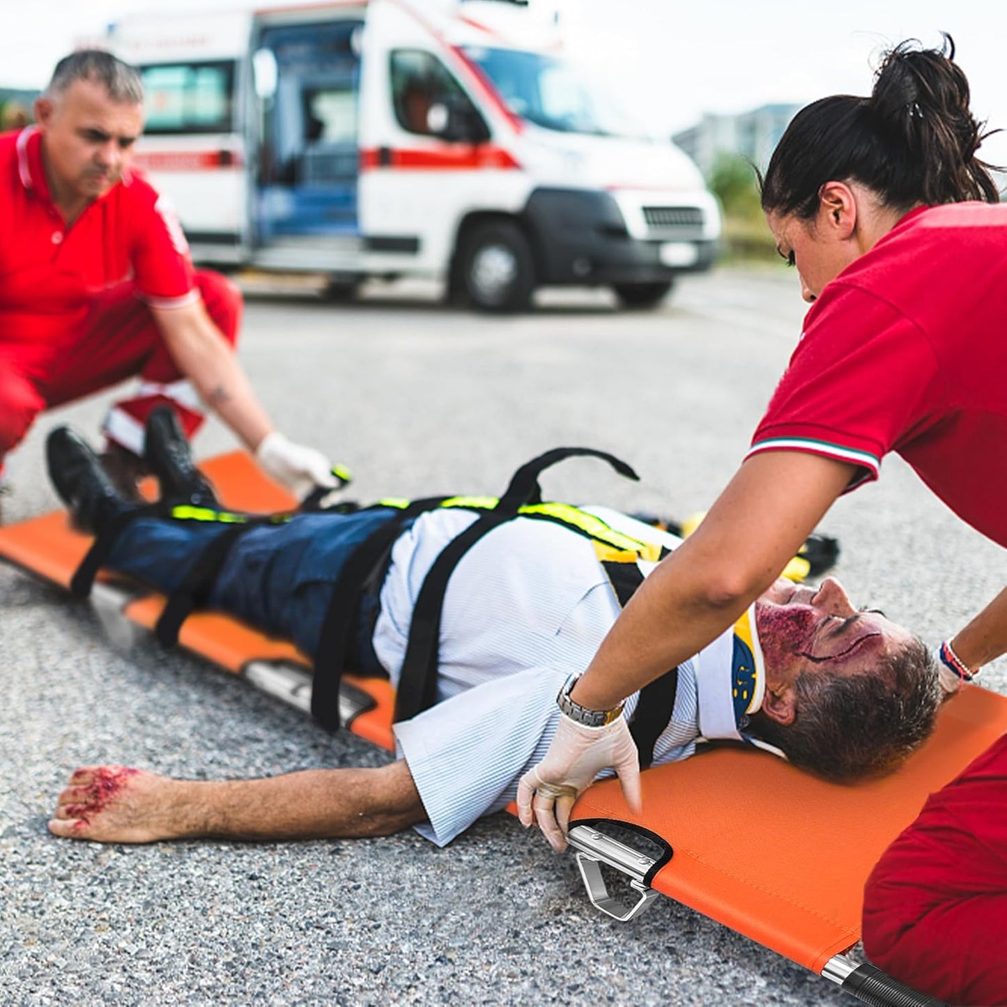 Folding Stretcher for Medical Emergency with Heavy Duty Handles, Straps and Carrying Case, High-Grade Aluminum Alloy Portable Travel Emergency Medical Stretcher for Patient Transport