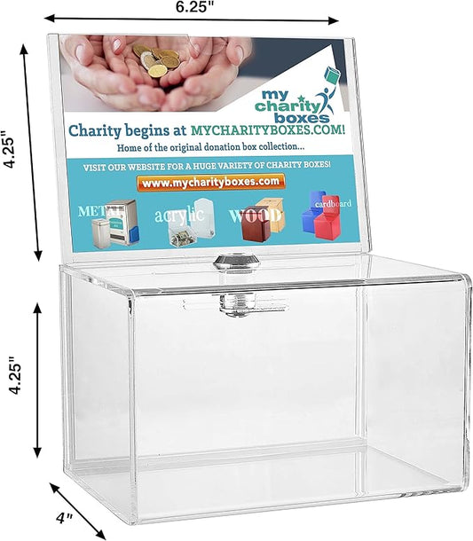 Acrylic Donation Collection Ballot Box Ticket & Drawing Voting or Comment Box Office and Fundraising Suggestion Box 6.25 x 4.25 Display Sign Holder 4.25 x 6.25 inch with Lock and Keys