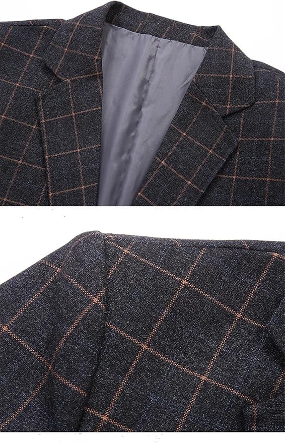 Men Suit Coat Plaid Slim Lapel Blazer Business Casual Wedding Party Dress Tops, size M