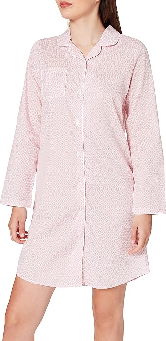 Women's Popeline Durchgeknöpftes Nachthemd Langarm Nightgown Size S