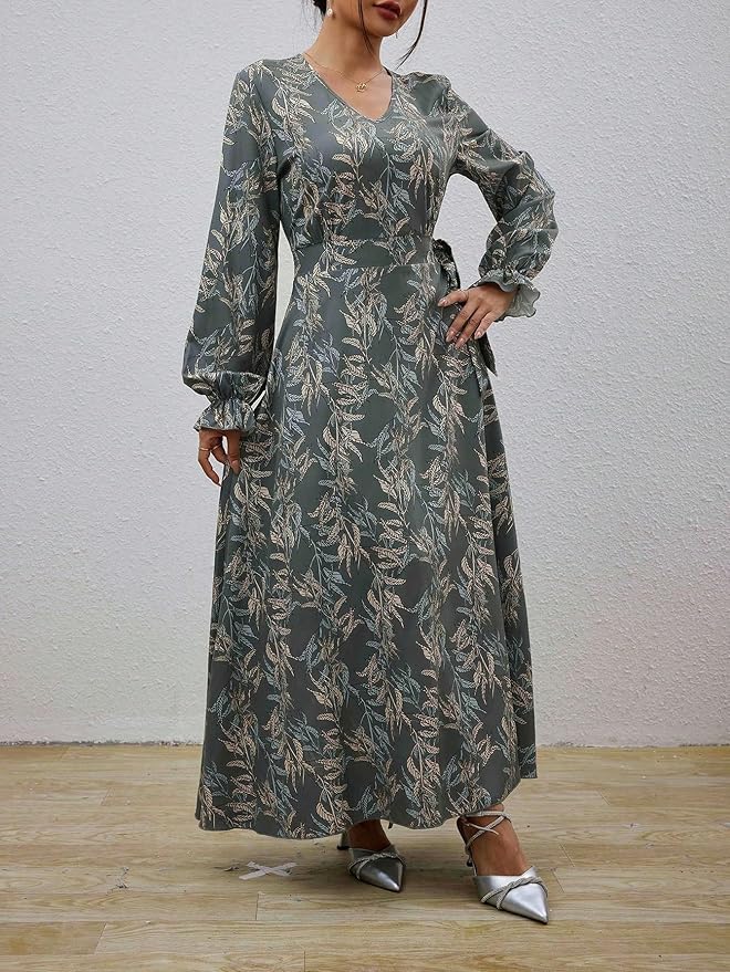 long sleeve dresses for women 2024 V-neck Side Knotted Dress size L