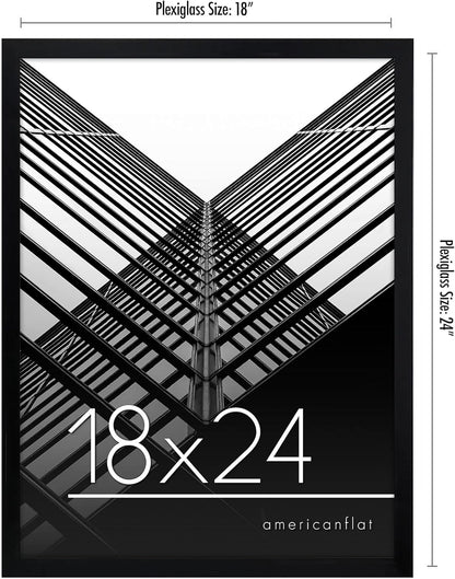 mericanflat 18x24 Poster Frame with Polished Plexiglass - Streamline Collection - Thin Border Picture Frame for Wall Display - Hanging Hardware Included - Black